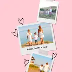 Personalisierte Handyhülle mit drei Polaroid-Fotos und Herzen